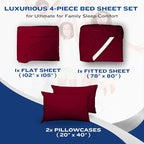 DREAMCARE Queen Size Sheets - Cooling Bed Sheets - 4pcs Set - up to 15" Deep Pocket Queen Sheet Set - Sheets Queen Size Bed - Soft & Long Lasting 100% Fine Brushed Polyester with Side Pocket -Brgndy