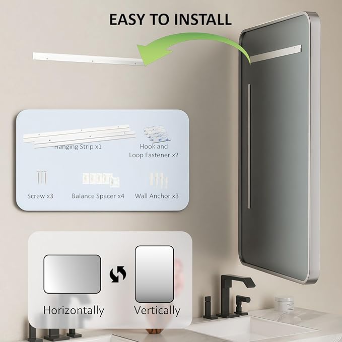 24×36 Silver Bathroom Vanity Mirror for Over Sink - Decorative Bathroom Mirrors with & Tempered Glass for Bedroom, Hallway, Living Room, Horizontal/Vertical Wall Mounted, Rounded Rectangle Frame