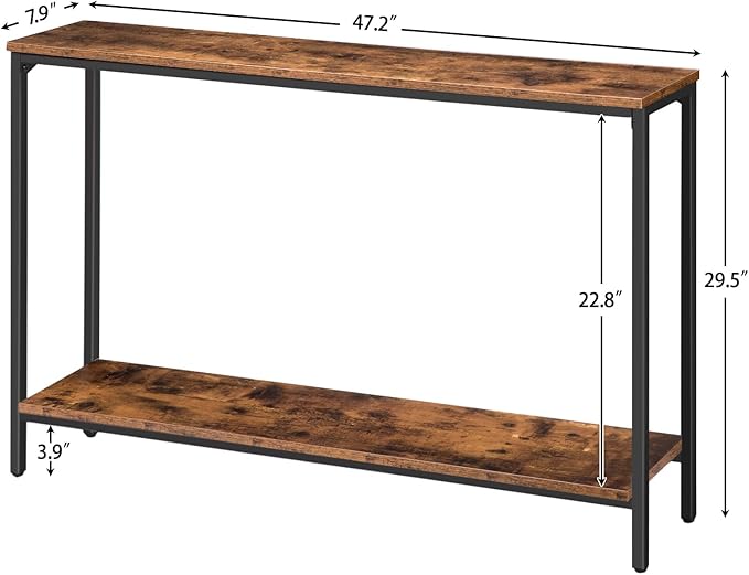 HOOBRO Console Table, 47.2" Narrow Entryway Table, Industrial Sofa Table with Shelf, Entrance Table for Living Room, Hallway, Foyer, Corridor, Office, Metal Frame, Rustic Brown and Black BF20XG01G1