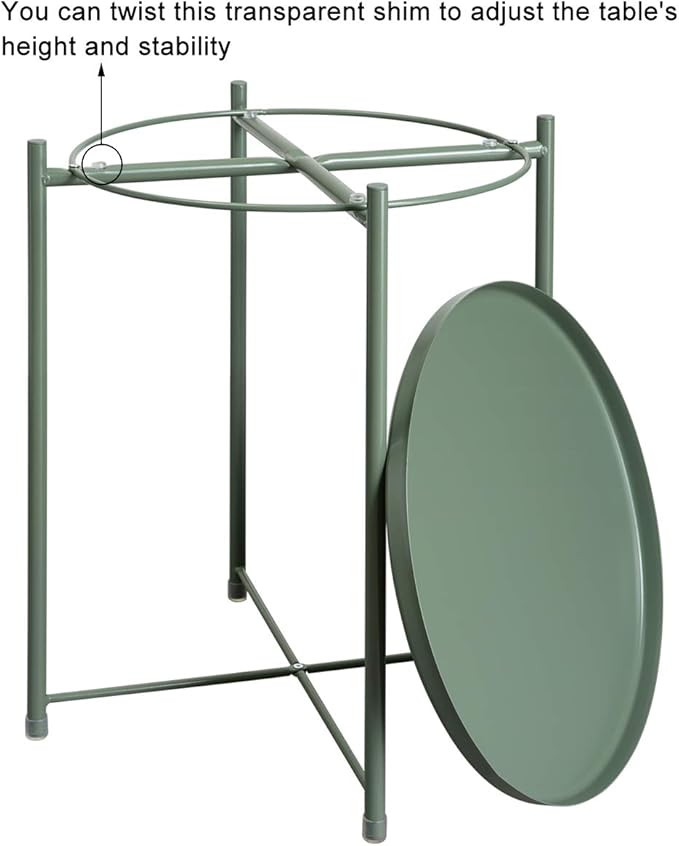 HollyHOME Round Metal Side Table, Outdoor Small Folding Accent Stand with Removable Tray, 17.72'' Portable End Table for Balconies, Gardens, Living Rooms and Bedrooms, Atrovirens