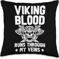 Viking Gift For Men Valhalla Pagan Norse Blood Runs Through My Veins Scandinavian Pagan Viking Throw Pillow, 16x16, Multicolor