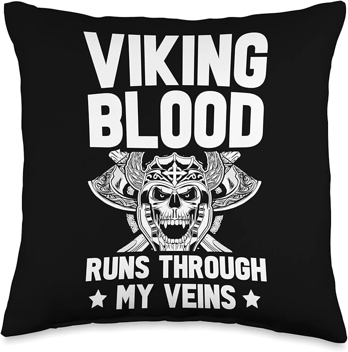 Viking Gift For Men Valhalla Pagan Norse Blood Runs Through My Veins Scandinavian Pagan Viking Throw Pillow, 16x16, Multicolor