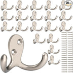IBosins 20 Pack Heavy Duty Coat Hooks Wall Mounted with 40 Screws Wall Hooks Retro Double Prong Hooks Utility Hooks for Coat, Scarf, Bag, Towel, Key, Cap, Cup, Hat
