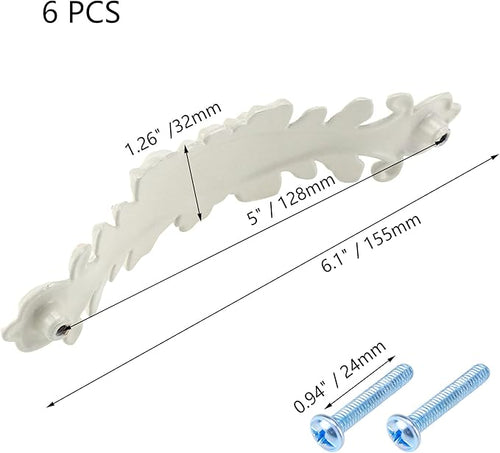 6Pcs 5" Hole to Hole Euro Rose Decorative Cabinet Pull Handles Ivory Vintage Kitchen Zinc Alloy Flower Drawer Dresser Vanity Nightstand Cupboard Wardrobe Pull Handles
