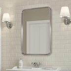 ANDY STAR 28x36 INCH Brushed Nickel Mirror, Rounded Rectangle Brushed Silver Metal Framed Mirrors for Bathroom Anti-Rust SUS304, Tube Metal Frame, 1’’ Deep Wall Mounted Vertically/Horizontal