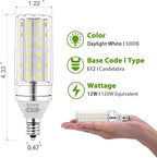 E12 LED Bulbs 12W Candelabra led Light Bulb,100 Watt Equivalent 1200lm Daylight White 5000K E12 Base LED Chandelier Light Bulbs Non-Dimmable LED Corn Bulbs, Pack of 6