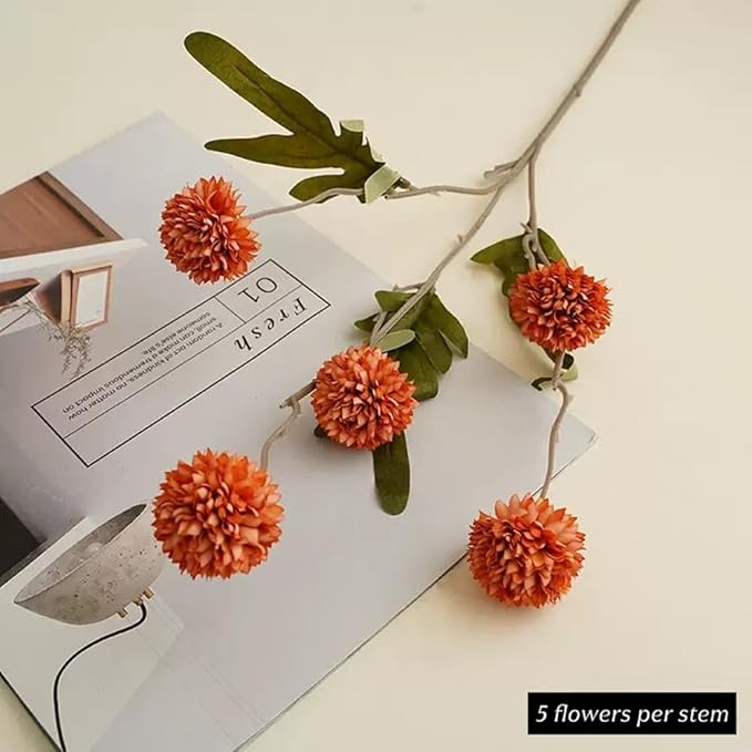 Artificial Flowers for Vases 20.5 Inch 10 Stems， Silk Dried Fake Mums Bouquet Indoor Faux Floral Arrangements for Decoration (Orange)