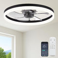 23.6'' Ceiling Fan with Light, Upgraded Low Profile Fan, Flush Mount Ceiling Fan, 6 Speeds, Dimmable LED, App & Remote Control, Quiet DC Motor, for Bedroom, Living Room, F115 Black