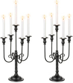 Black Candelabra Halloween Decorations: 20 Inches Gothic Candle Holder 5 Arm Metal Candlestick Stand for Table Fireplace Victorian Decor Set of 2
