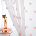 MYSKY HOME Short Curtains for Kitchen Windows Pink Pom Pom Curtains for Bedroom Light Filtering White Sheer Curtains for Nursery Cafe Bathroom Privacy Rod Pocket Bohemian Voile 38 x 45 inch 2 Panels