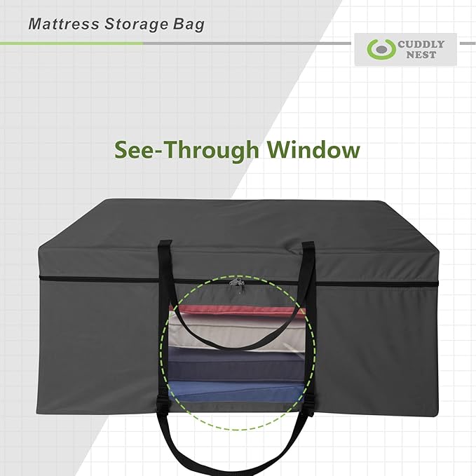 Cuddly Nest Folding Mattress Storage Bag - Heavy Duty Carry Case for Tri-Fold Guest Bed (Fits 4" Queen Mattress,Black)