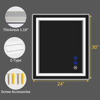 30"x24" LED Bathroom Mirror with Anti-Fog, Stepless Dimmable Lights, 3 Color Modes, Shatter-Proof Tempered Glass, Memory Function & Waterproof Design