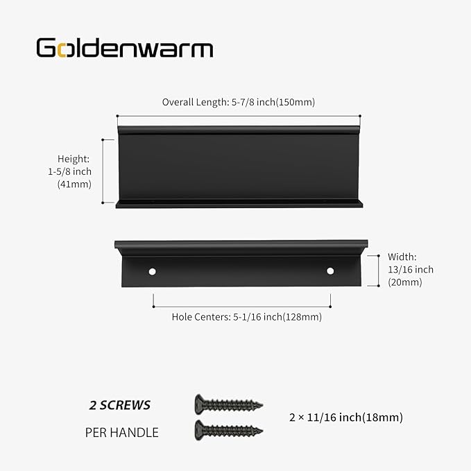 goldenwarm 50 Pack Black Finger Edge Pulls Drawer Finger Pulls Matte Black Kitchen Hardware Handles Bedroom Dresser Drawers,5in Hole Center