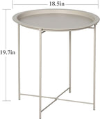 VECELO Side/End Table, Folding Round Metal Anti-Rust and Waterproof Outdoor or Indoor Tray for Living Room Bedroom Balcony and Office, 1 PCS, Grey