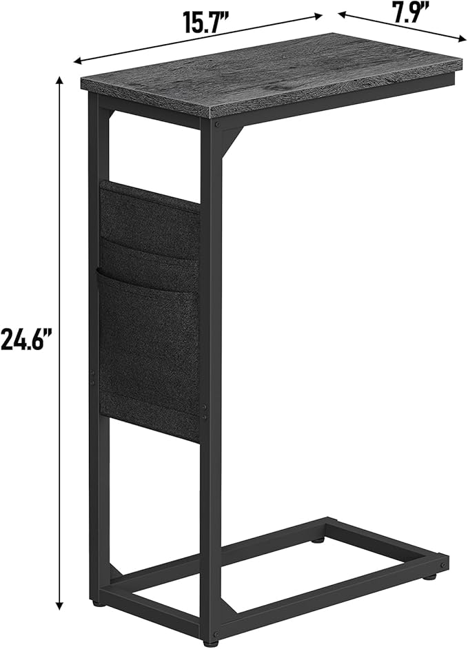 TUTOTAK C Shaped End Table, Side Table for Couch, Sofa Table with Storage Bag, TV Tray for Living Room, Bedroom, Charcoal Grey TB01BY0822