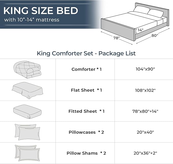 HEVUMYI King Purple Comforter Set - 7-Piece All Season Bed in a Bag King, Ultra Soft Bedding Set with Comforter, Flat Sheet, Fitted Sheet, Pillowcases, Pillow Shams, Lavender Purple