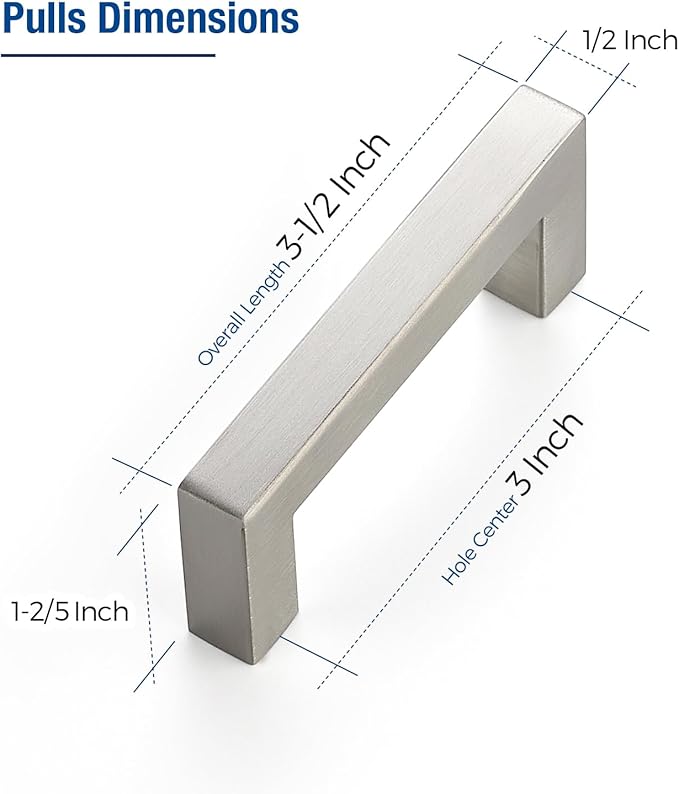 JOY DECOR 4 Pack Cabinet Handles, Brushed Nickel Cabinet Pulls, 3 Inch Kitchen Closet Handles Square Drawer Pulls Stainless Steel Drawer Hardware, 76mm Hole Centers