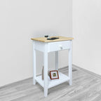 Casual Home Owl Night Stand with USB Port Charging Station and Drawer, 17.5" W x 14.25" D x 24.5" H, Natural White