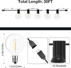 GPATIO Outdoor String Lights - 30FT Waterproof Patio Lights with 15+1 Dimmable Globe Bulbs 2700k Shatterproof for Backyard Gazebo Porch Garden