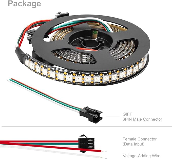 BTF-LIGHTING WS2812B IC RGB 5050SMD Pure Gold Individual Addressable LED Strip 3.28FT 144LED 144Pixel/m Flexible Full Color IP65 DC5V for DIY Chasing Color Project(No Adapter or Controller)