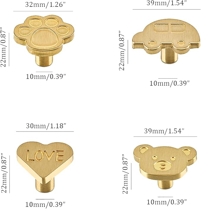 4Pcs Brass Knobs for Kids Cute Decorative Handles for Boys and Girls (Car)