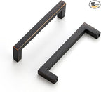 Ravinte 10 Pack Solid Kitchen Cabinet Handles Oil Rubbed Bronze Cabinet Pulls Slim Drawer Pulls with 3-1/2 Inch Hole Center Square Bar Kitchen Cabinet Hardware