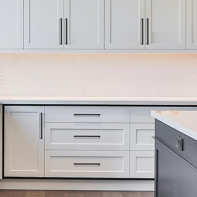 Ravinte 10 Pack Solid Kitchen Cabinet Handles Matte Black Cabinet Pulls Slim Drawer Pulls with 6-1/4 Inch Hole Center Square Bar Kitchen Cabinet Hardware