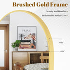 VooBang Arched Wall Mirror, 24 x 36 inch Arch Bathroom Mirror, Wall Mounted Vanity Mirror with Arch Metal Frame, Modern Bathroom Vanity Mirror for Bedroom, Living Room, Hanging or Leaning, Gold
