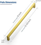 JOY DECOR 4 Pack Cabinet Handles, Gold Cabinet Pulls, 12-3/5 Inch Kitchen Closet Handles Square Drawer Pulls Stainless Steel Drawer Hardware, 320mm Hole Centers