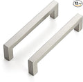 JOY DECOR 12 Pack Cabinet Handles, Brushed Nickel Cabinet Pulls, 5 Inch Kitchen Closet Handles Square Drawer Pulls Stainless Steel Drawer Hardware, 128mm Hole Centers