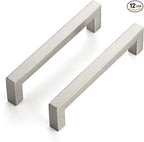 JOY DECOR 12 Pack Cabinet Handles, Brushed Nickel Cabinet Pulls, 5 Inch Kitchen Closet Handles Square Drawer Pulls Stainless Steel Drawer Hardware, 128mm Hole Centers