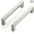 JOY DECOR 4 Pack Cabinet Handles, Brushed Nickel Cabinet Pulls, 5 Inch Kitchen Closet Handles Square Drawer Pulls Stainless Steel Drawer Hardware, 128mm Hole Centers