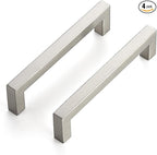 JOY DECOR 4 Pack Cabinet Handles, Brushed Nickel Cabinet Pulls, 5 Inch Kitchen Closet Handles Square Drawer Pulls Stainless Steel Drawer Hardware, 128mm Hole Centers