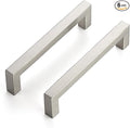 JOY DECOR 6 Pack Cabinet Handles, Brushed Nickel Cabinet Pulls, 5 Inch Kitchen Closet Handles Square Drawer Pulls Stainless Steel Drawer Hardware, 128mm Hole Centers