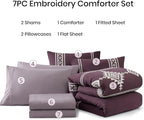MaiRêve Embroidery Full Size Comforter Set Purple, Farmhouse Western Boho Bedding Set 7 Pieces, All Season Bed in A Bag Comforter Set with Sheets, Pillowcases & Shams