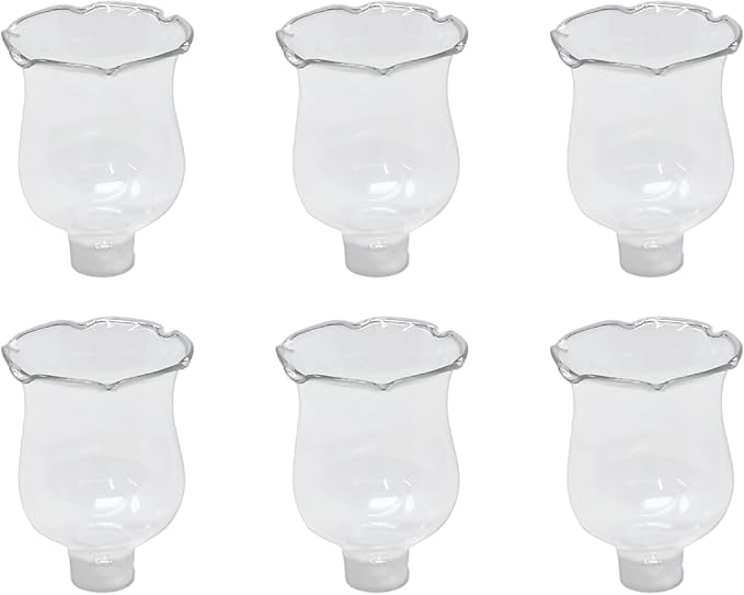 4E's Novelty Clear Glass Votive Cups with Peg - Pack of 6 - Tulip Votive for Candelabra Candle Holder, Home Interior Candle Sconce Glass Replacement Parts, Shabbat Candle Glass Oil Lamp (2.75" Tall)