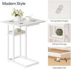 HOOBRO Foldable End Table, C Shaped Side Table with Storage Shelf, Small Snack Table Suitable for Living Room Bedroom Small Spaces, Easy Assembly, White WW29SF01