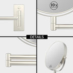 Wall Mounted Makeup Mirror, 1x/10x Double-Side Magnifying Mirror 8 Inch Vanity Mirror, 360° Extendable Arm Wall Mirror, Bathroom Mirror for Makeup or Shaving Nickel