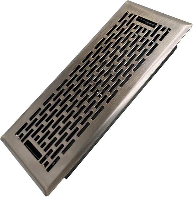 4x10 Inches Heavy Duty Walkable Floor Register - Easy Adjust Air Supply Lever Decorative Floor Vent Covers - Boston Design Vent Covers for Home - Antique Brass