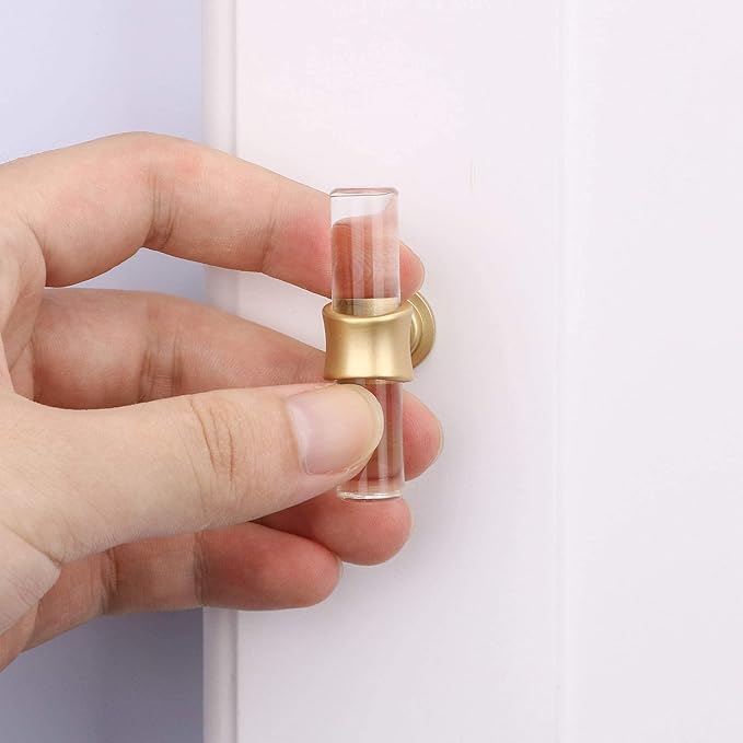 LONTAN 20 Pack Acrylic Kitchen Cabinet Knobs Gold Drawer Knobs Modern T Bar Clear Cabinet Door Handles White Kitchen Hardware for Dresser Bathroom,Zinc Alloy Base