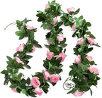 5Pcs(41FT) Flower Garland Artificial Rose Vine Garland Artificial Flowers for Wedding Party Arch Garden Floral Garlands Decor (Pink and Greenery)