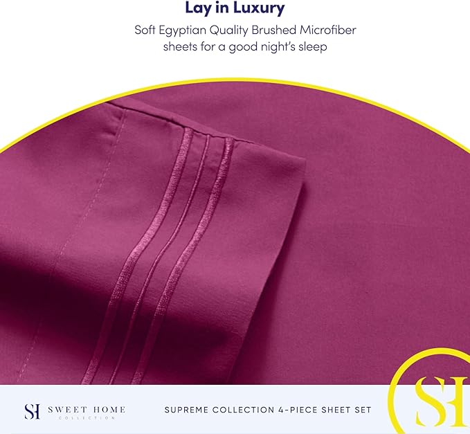 Twin XL Sheets - Breathable Luxury Sheets with Full Elastic & Secure Corner Straps Built In - 1800 Supreme Collection Extra Soft Deep Pocket Bedding Set, Sheet Set, Twin XL, Berry