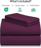 LuxClub 4 PC California King Sheet Set, Breathable Luxury Bed Sheets, Deep Pockets Wrinkle Free Cooling Sheets Machine Washable Hotel Bedding Silky Soft - Eggplant Cal King