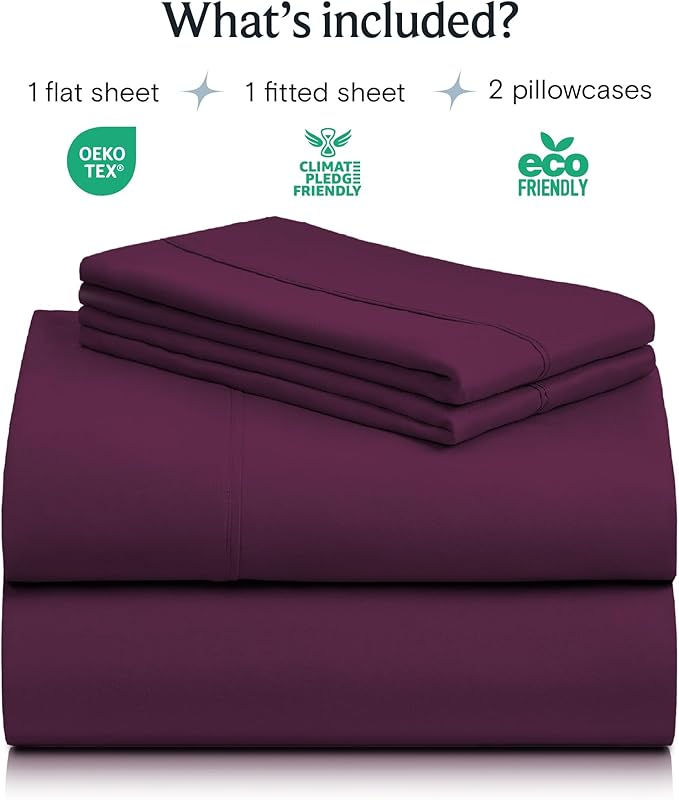 LuxClub 4 PC California King Sheet Set, Breathable Luxury Bed Sheets, Deep Pockets Wrinkle Free Cooling Sheets Machine Washable Hotel Bedding Silky Soft - Eggplant Cal King