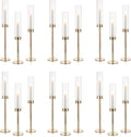 NUPTIO Candle Holders for Table Centerpiece: 18 Pcs 23.6 & 21.7 & 19.7 in Tall Gold Hurricane Candlesticks Holder with Glass Cylinder Cover Bulk Taper Candles Sticks Stand for Thanksgiving Party Decor