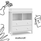Storkcraft Alpine 2 Drawer Changing Table Chest (White) - Attached Changing Table Topper Fits Any Standard-Size Baby Changing Pad, 2 Drawers, 2 Shelves for Extra Nursery Storage, Easy to Assemble