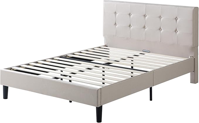 ZINUS Ibidun Upholstered Platform Bed Frame, Mattress Foundation, Wood Slat Support, No Box Spring Needed, Eco Friendly WonderBox (TM), Easy Assembly, Soft Beige, King