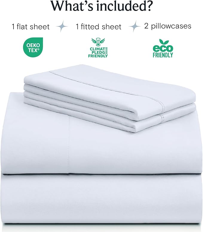 LuxClub 4 PC Sheet Set Bed Sheets Deep Pockets 16" Eco Friendly Wrinkle Free Cooling Machine Washable Hotel Bedding Silky Soft - Baby Blue Queen