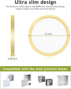 hepside 1PACK Flush Mount LED Ceiling Light Fixture Golden, 12Inch 28W, Dimmable 3000K-4500K-6000K 3 Color Selectable Ceiling Lamp 3200LM Low Profile Ceiling Light for Kitchen Bedroom Hallway