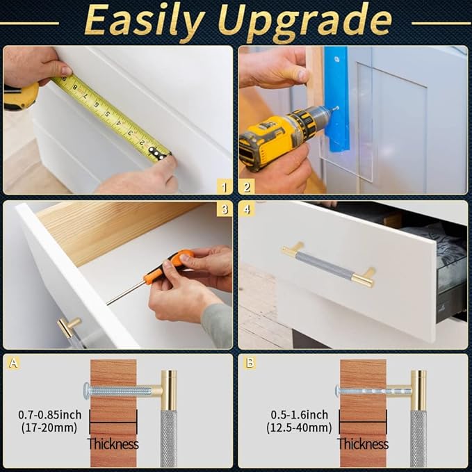 Knurled Cabinet Pulls 25 Pack, 6 Inch Long Cabinet Handles Metal Door Pulls, Kitchen Drawer Pull Knurled Dresser Handles - 5" Hole to Hole, Grey & Gold